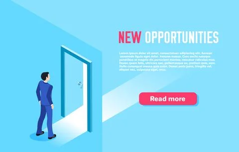 Isometric vector image on a blue background, a man in a business suit stand.. Stock Illustration