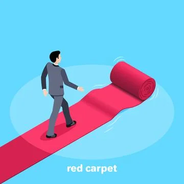 Isometric vector image on a blue background, a man in a business suit is on.. Stock Illustration