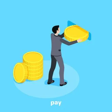 Isometric vector image on a blue background, a man in a business suit with .. Stock Illustration
