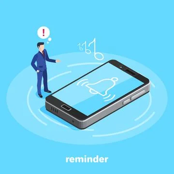 Isometric vector image on a blue background, a man in a business suit stand.. Illustrazione stock