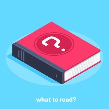 Isometric vector image on a blue background, the book is red with a questio.. Stock Illustration