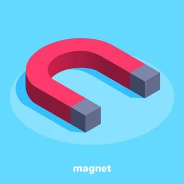 Isometric vector image on a blue background, a large red magnet, an icon to.. Stock Illustration