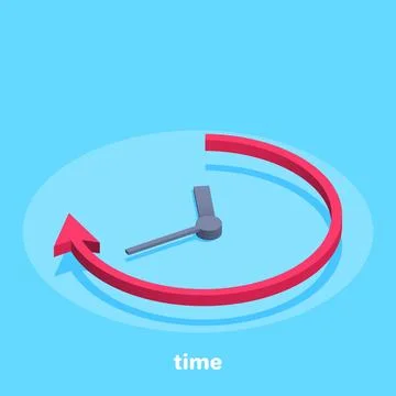 Isometric vector image on a blue background, business clock, arrow and time.. Stock Illustration