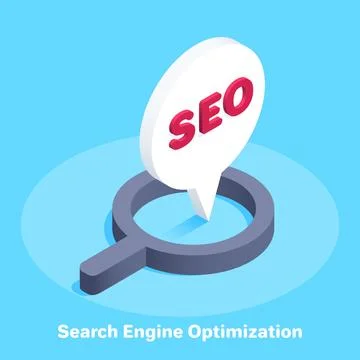 Isometric vector image on a blue background, a magnifier and a pointer with.. Illustrazione stock