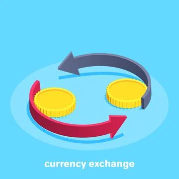 Isometric vector image on a blue background, semicircular arrows around gol.. 库存插图