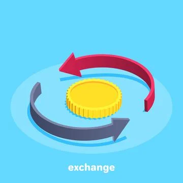 Isometric vector image on a blue background, semicircular arrows around a g.. 库存插图