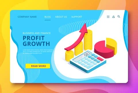 Isometric vector image on a blue background, a landing page for a business .. Stockillustratie