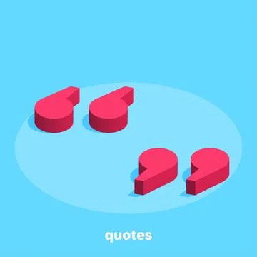 Isometric vector image on a blue background, the icon in the form of quotes i Stock Illustration