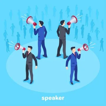 Isometric vector image on a blue background, men in business suits are standi Stock Illustration