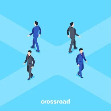 Isometric vector image on a blue background, a man in a business suit goes to Stock Illustration