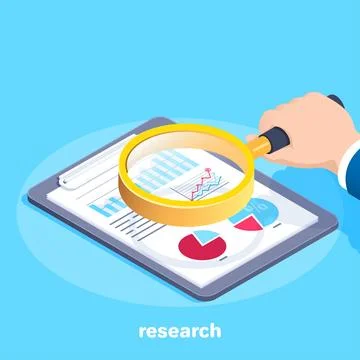 Isometric vector image on a blue background, a man in a business suit looks.. Stockillustratie