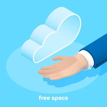 Isometric vector image on a blue background, a hand with a palm to the top .. 库存插图