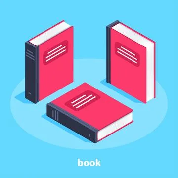 Isometric vector image on a blue background, a red book in different angles.. Stock Illustration