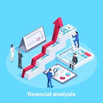 Isometric vector image on a blue background, people in business suits and a.. Stock Illustration