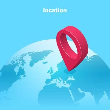 Isometric vector image on a blue background, globe and red location icon, t.. 스톡 일러스트