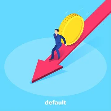Isometric vector image on a blue background, a man in a business suit is tr.. Stock Illustration