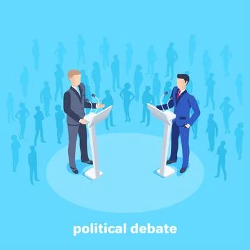 Isometric vector image on a blue background, men in business suits stand in.. Stock Illustration