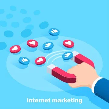 Isometric vector image on a blue background, the hand of a man in a busines.. Stock Illustration