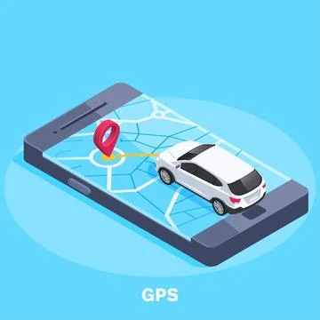 Isometric vector image on a blue background, a map of the city on a large s.. Stock Illustration