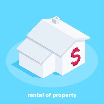 Isometric vector image on a blue background, white house icon with a red do.. Stock Illustration