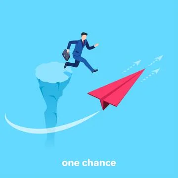 Isometric vector image on a blue background, a man in a business suit jumpi.. イラスト素材