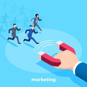 Isometric vector image on a blue background, a man in a business suit holds.. 스톡 일러스트