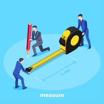 Isometric vector image on a blue background, a man in a business suit holds.. Stock Illustration