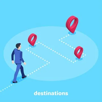 Isometric vector image on a blue background, a man in a business suit walks.. Stock Illustration