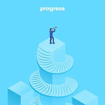 Isometric vector image on a blue background, a man in a business suit with .. Stock Illustration