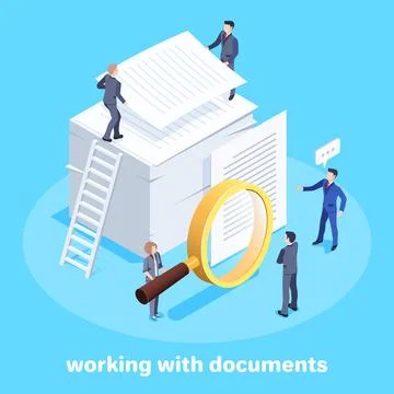 Isometric vector image on a blue background, men in business suits and a wo.. Stock Illustration