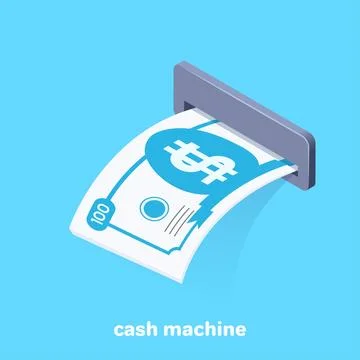 Isometric vector image on a blue background, a banknote sticking out of an .. Illustrazione stock