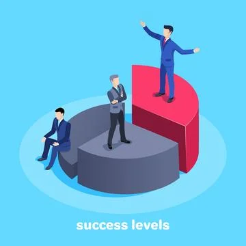 Isometric vector image on a blue background, men in business suits on a pie.. Stock Illustration