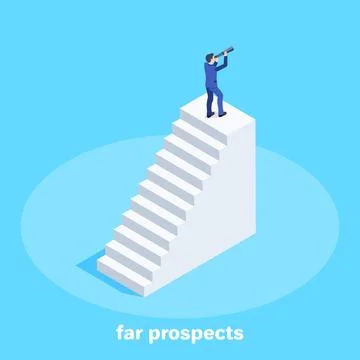 Isometric vector image on a blue background, a man in a business suit with .. イラスト素材