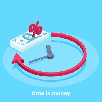 Isometric vector image on a blue background, time and money, stack of money.. イラスト素材