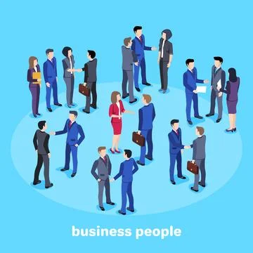 Isometric vector image on a blue background, people in business suits, conv.. Stock Illustration