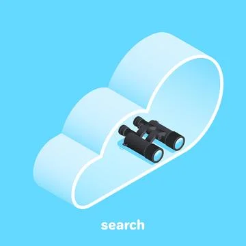Isometric vector image on a blue background, binoculars lies inside a large.. Stock Illustration