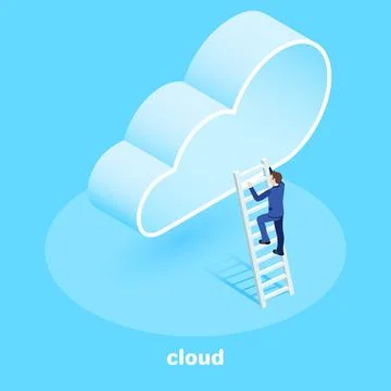 Isometric vector image on a blue background, a man in a business suit climb.. Illustrazione stock