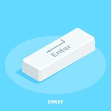Isometric vector image on a blue background, white button on the keyboard w.. 스톡 일러스트
