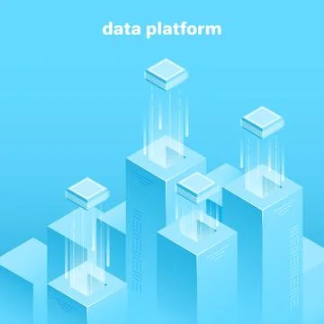 Isometric vector image on a blue background, data platform consisting of re.. Stock Illustration