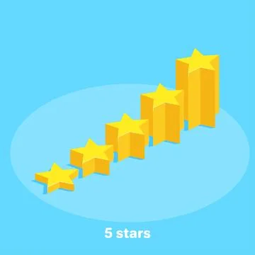 Isometric vector image on a blue background, five stars in the form of a risi Stock Illustration