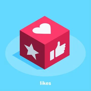 Isometric vector image on a blue background, red cube with a star and a heart Stock Illustration