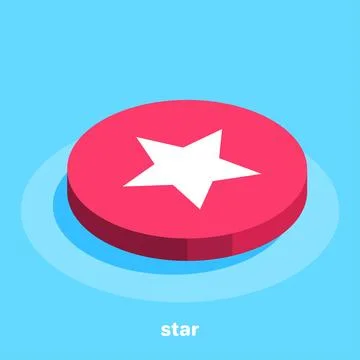 Isometric vector image on a blue background, like icon, star in a red circle  Ilustración de archivo