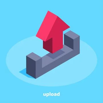 Isometric vector image on a blue background, send icon, upload from computer  Illustrazione stock