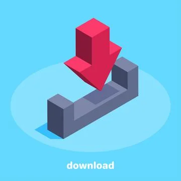 Isometric vector image on a blue background, download icon, download from int Stock Illustration