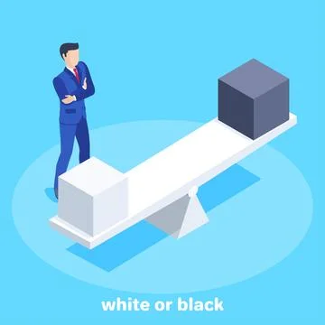Isometric vector image on a blue background, a man in a business suit faces a Stock Illustration