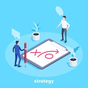 Isometric vector image on a blue background, men in business suits stand near Stock Illustration