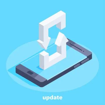 Isometric vector image on a blue background, smartphone and arrows turning on 库存插图