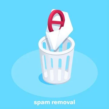 Isometric vector image on a blue background, a spam envelope falls into the t Illustrazione stock