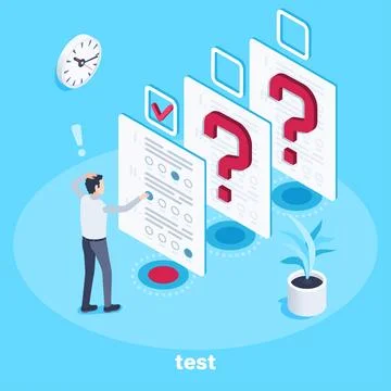 Isometric vector image on a blue background, a young man passes the test, tra イラスト素材