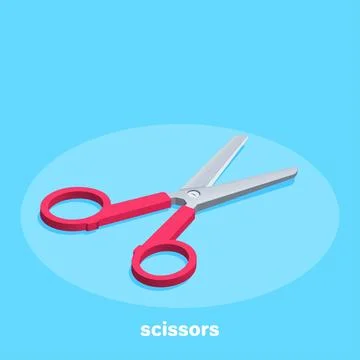 Isometric vector image on a blue background, school scissors with a red pen Illustration